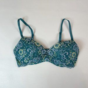 NWOT Victoria's Secret Bra 32C Dream Angels Padded No-Wire Blue Floral Lace